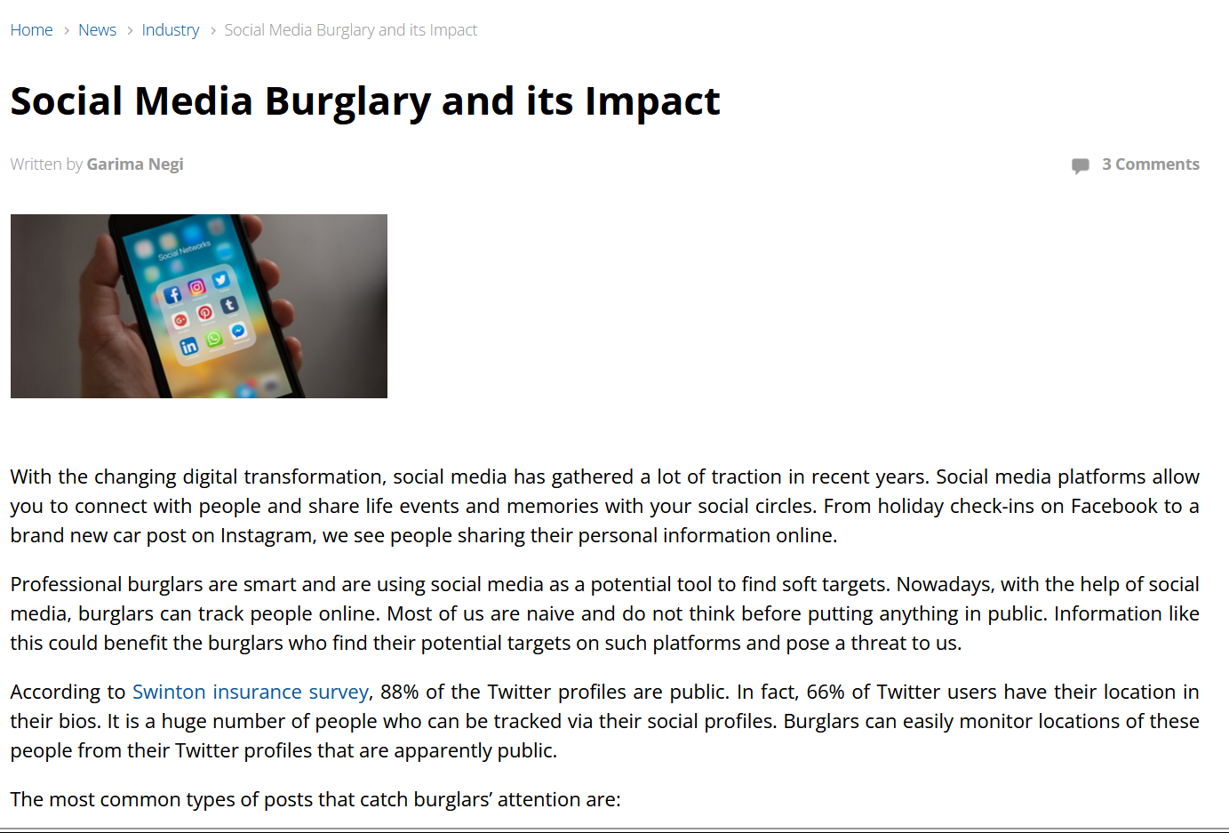 Report on use of social media for burglary 